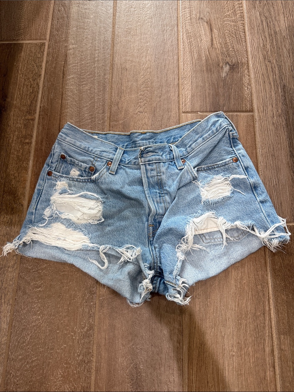 Levi's Light Blue Distressed Denim Cutoff Shorts